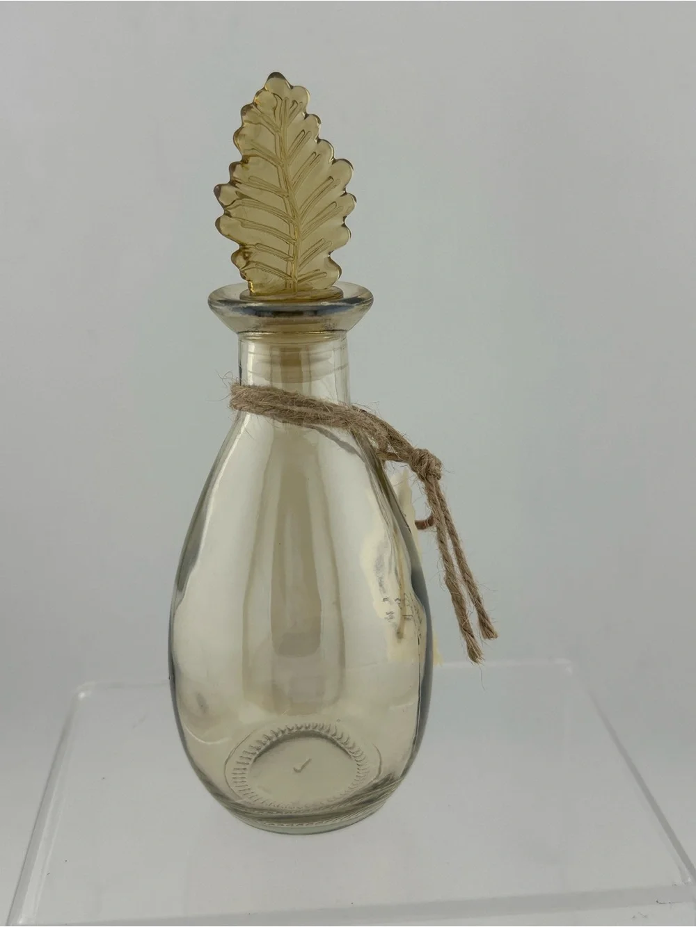 Decorative Amber Glass Bottle with Leaf Stopper - Home Accents